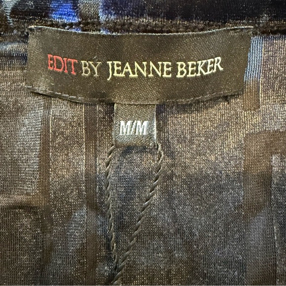 Edit by Jeanne Beker Sweater Velour Sheer Black Blue Geometric Crew Neck Sz M - Picture 2 of 11